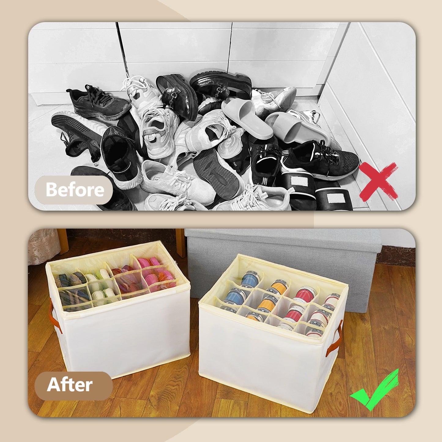 Patinao Shoe Boxes for Storage and Organizer - Space Saver Shoes Containers Bin with Clear Lids Stackable, Can Fit Ottoman, Foldable Shoe Rack Cabinet Cubby for Closet and Wardrobe
