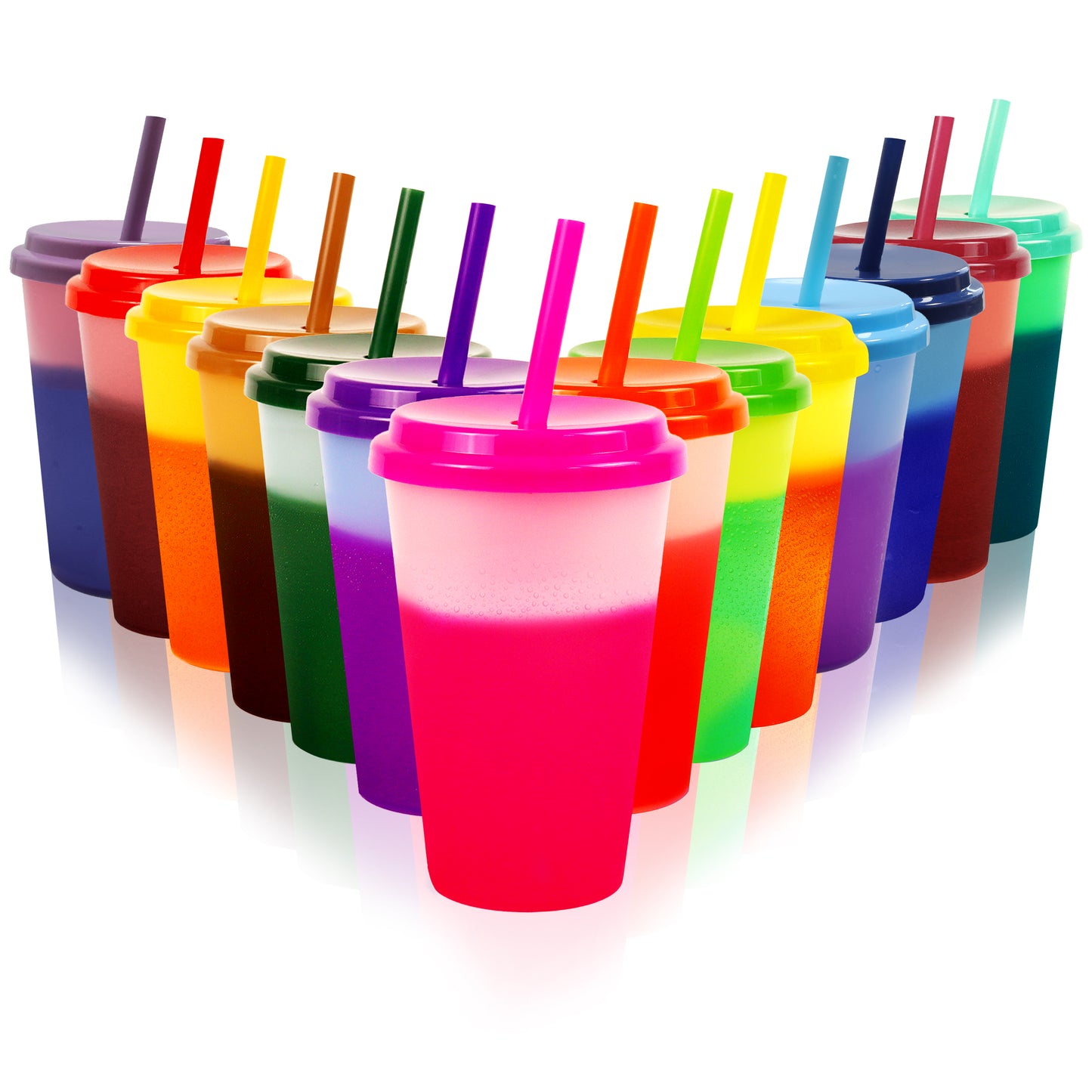 Patinao Color Changing Cups Tumblers with Lids & Straws for Kids - 7 Reusable Plastic Bulk Tumblers 12oz Cold Cup Tumbler Set for Kids