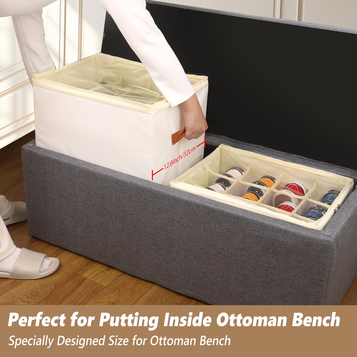Patinao Shoe Boxes for Storage and Organizer - Space Saver Shoes Containers Bin with Clear Lids Stackable, Can Fit Ottoman, Foldable Shoe Rack Cabinet Cubby for Closet and Wardrobe