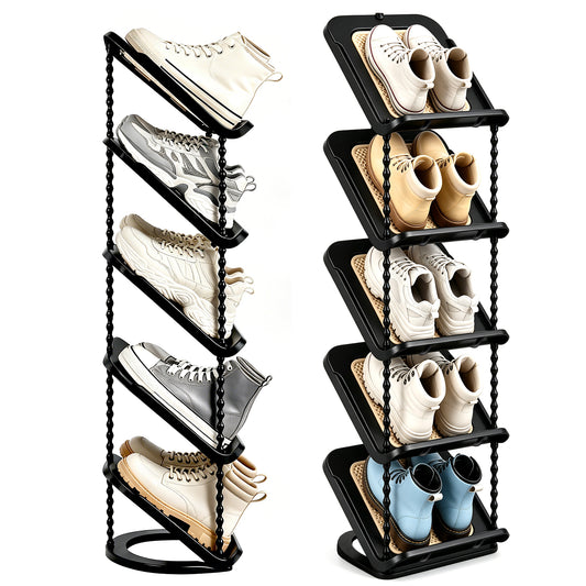 Patinao Sloping Narrow Shoe Rack 5 Tiers - Slim Tall Shoes Racks for Small Spaces and Corner, Shoe Storage Organiser Cabinet for Hallway, Vertical Shoe Shelf Stand Holder for Shoes and Boots - Black