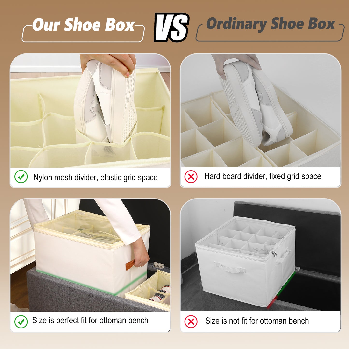 Patinao Shoe Boxes for Storage and Organizer - Space Saver Shoes Containers Bin with Clear Lids Stackable, Can Fit Ottoman, Foldable Shoe Rack Cabinet Cubby for Closet and Wardrobe