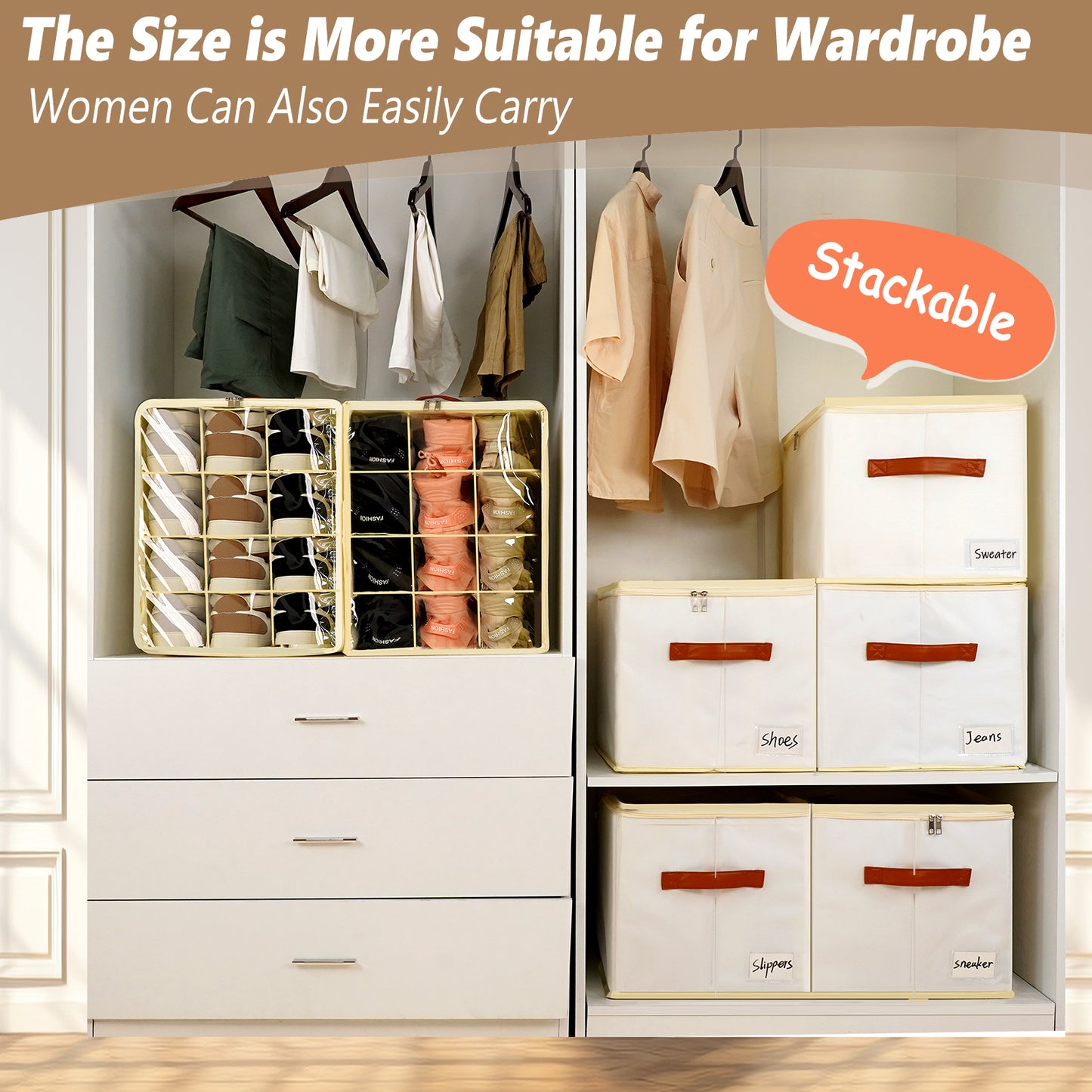 Patinao Shoe Boxes for Storage and Organizer - Space Saver Shoes Containers Bin with Clear Lids Stackable, Can Fit Ottoman, Foldable Shoe Rack Cabinet Cubby for Closet and Wardrobe