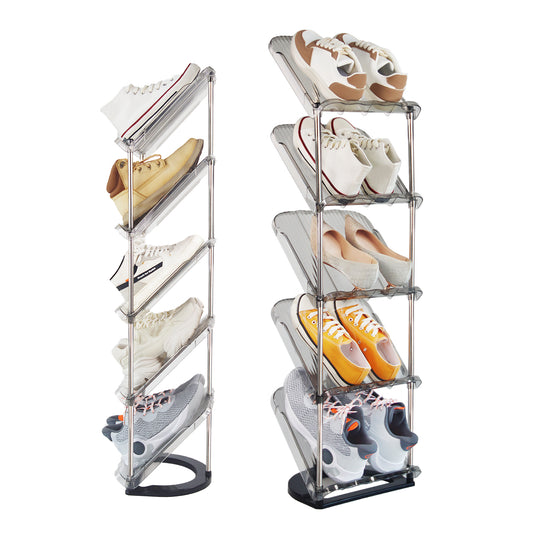 Sloping Narrow Shoe Rack 5 Tiers - Free Standing Vertical Shoes Racks for Small Spaces and Corner, Shoe Storage Organizer for Entryway, Tall Slim Shoe Shelf Cabinet for Shoes and Boots
