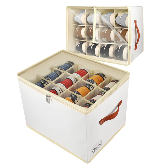 Patinao Shoe Boxes for Storage and Organizer - Space Saver Shoes Containers Bin with Clear Lids Stackable, Can Fit Ottoman, Foldable Shoe Rack Cabinet Cubby for Closet and Wardrobe