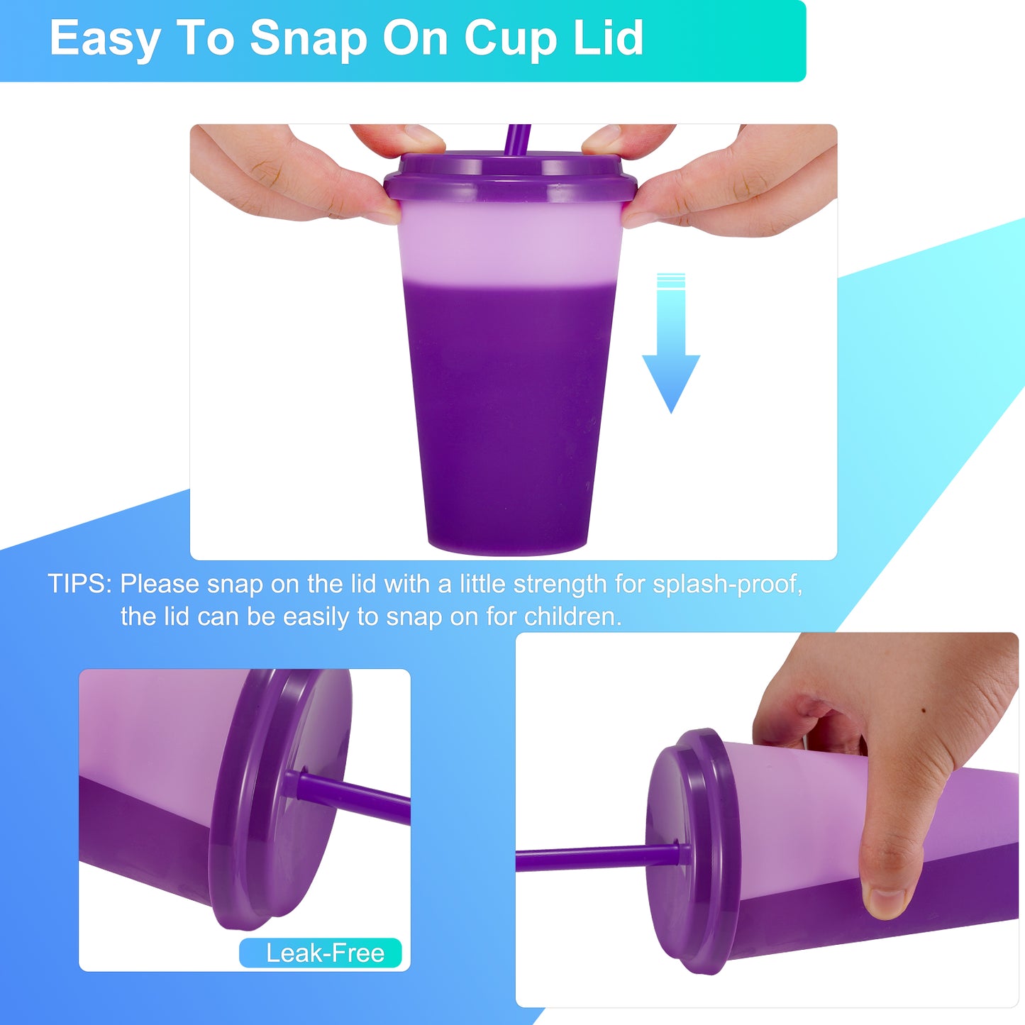 Patinao Color Changing Cups Tumblers with Lids & Straws for Kids - 7 Reusable Plastic Bulk Tumblers 12oz Cold Cup Tumbler Set for Kids