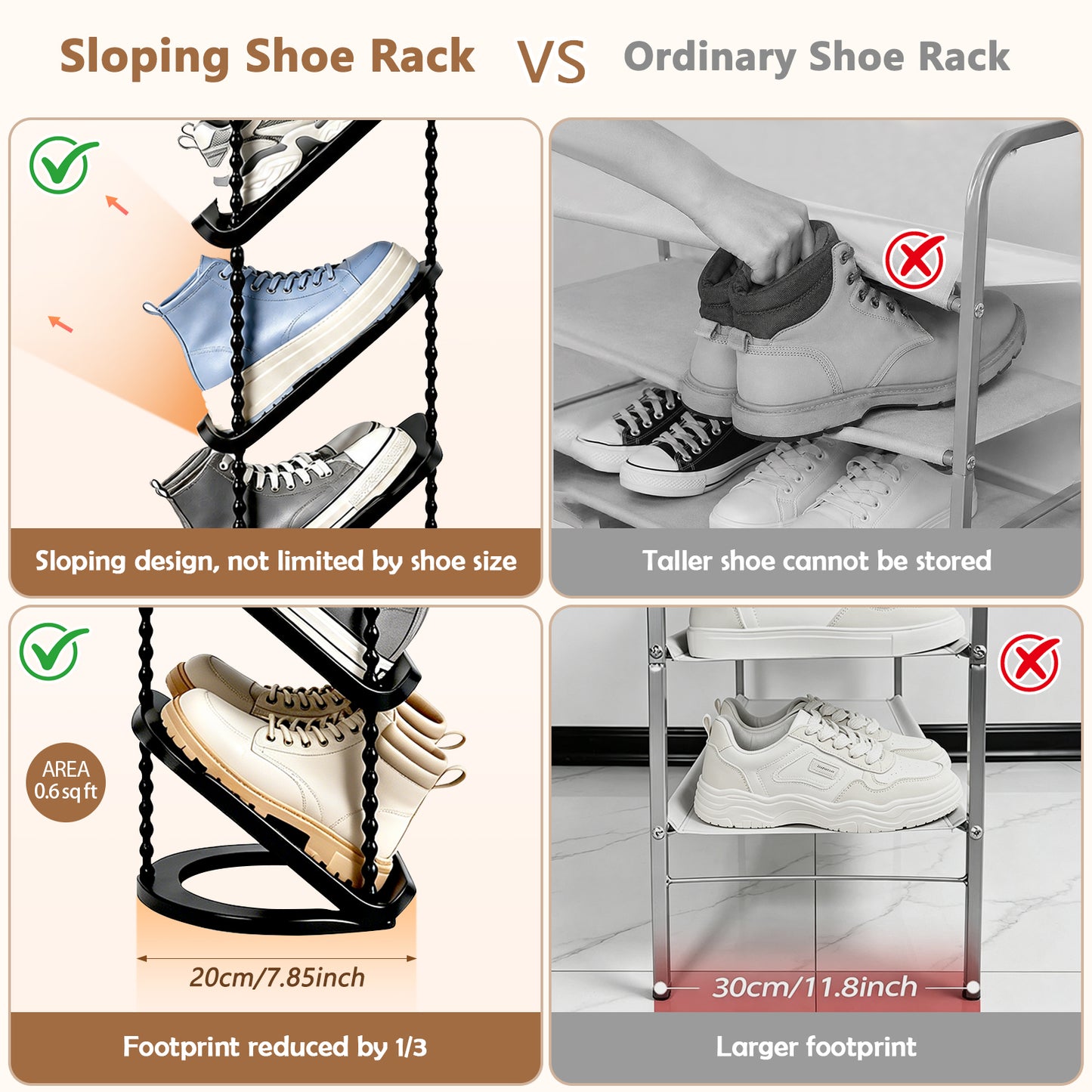 Patinao Sloping Narrow Shoe Rack 5 Tiers - Slim Tall Shoes Racks for Small Spaces and Corner, Shoe Storage Organiser Cabinet for Hallway, Vertical Shoe Shelf Stand Holder for Shoes and Boots - Black