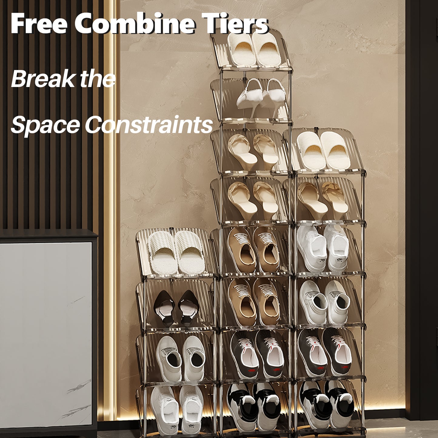 Sloping Narrow Shoe Rack 5 Tiers - Free Standing Vertical Shoes Racks for Small Spaces and Corner, Shoe Storage Organizer for Entryway, Tall Slim Shoe Shelf Cabinet for Shoes and Boots