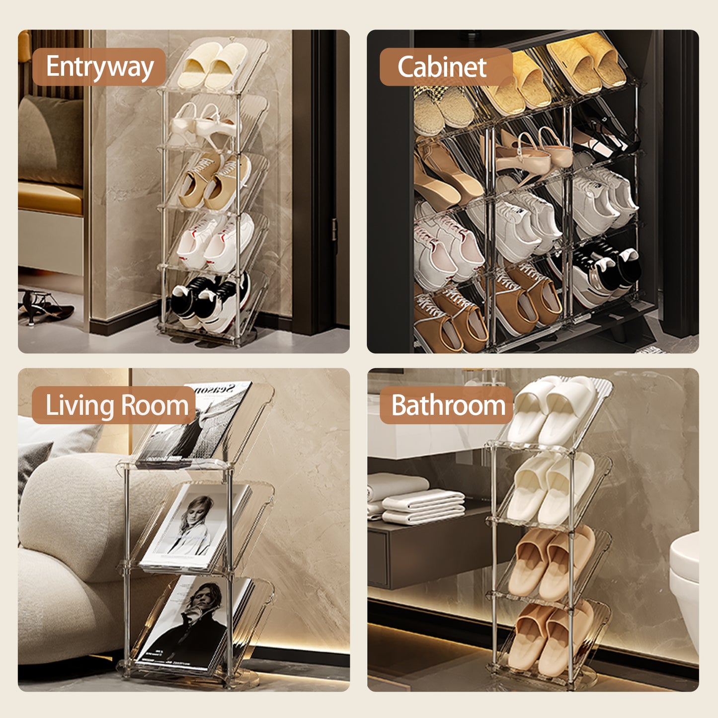 Sloping Narrow Shoe Rack 5 Tiers - Free Standing Vertical Shoes Racks for Small Spaces and Corner, Shoe Storage Organizer for Entryway, Tall Slim Shoe Shelf Cabinet for Shoes and Boots