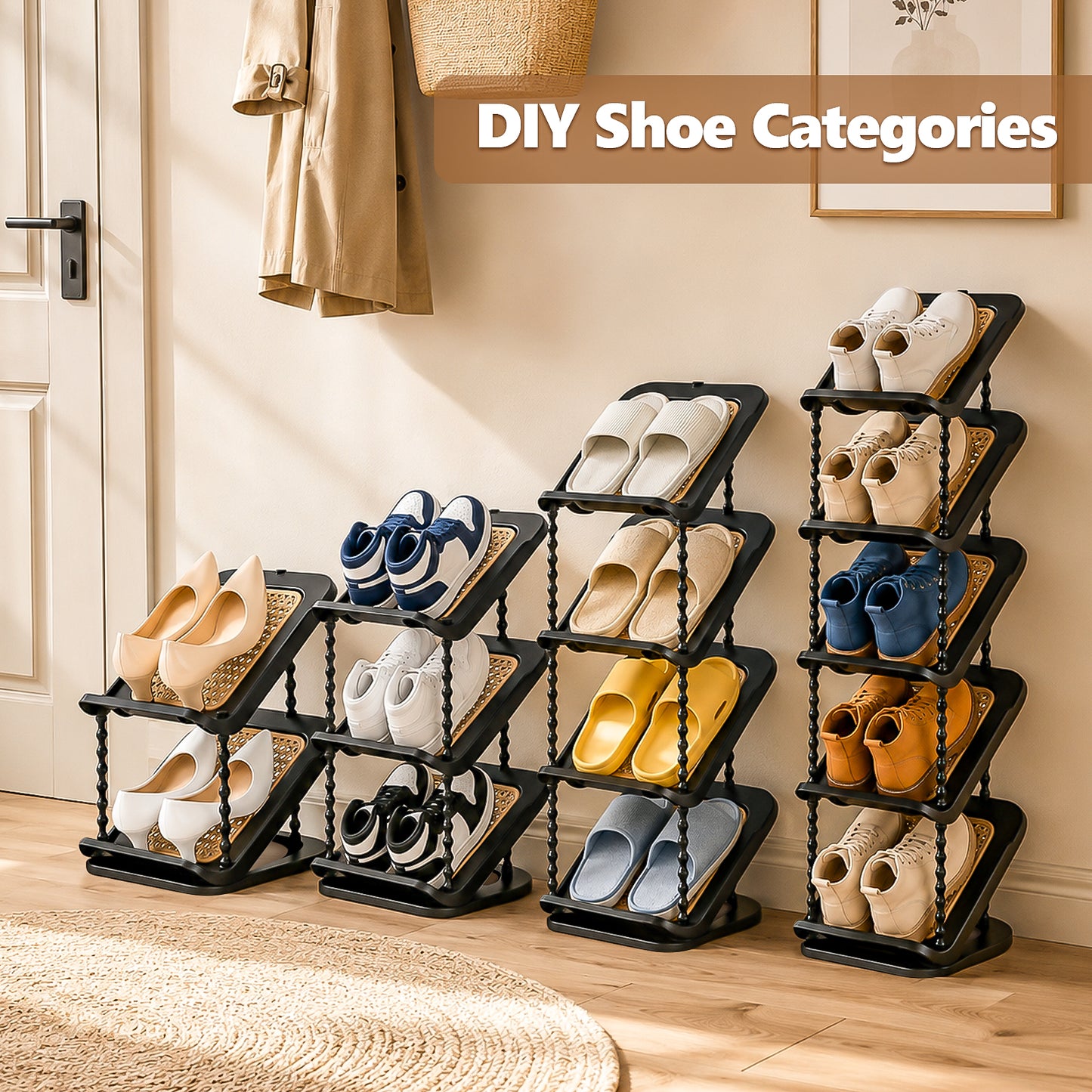 Patinao Sloping Narrow Shoe Rack 5 Tiers - Slim Tall Shoes Racks for Small Spaces and Corner, Shoe Storage Organiser Cabinet for Hallway, Vertical Shoe Shelf Stand Holder for Shoes and Boots - Black