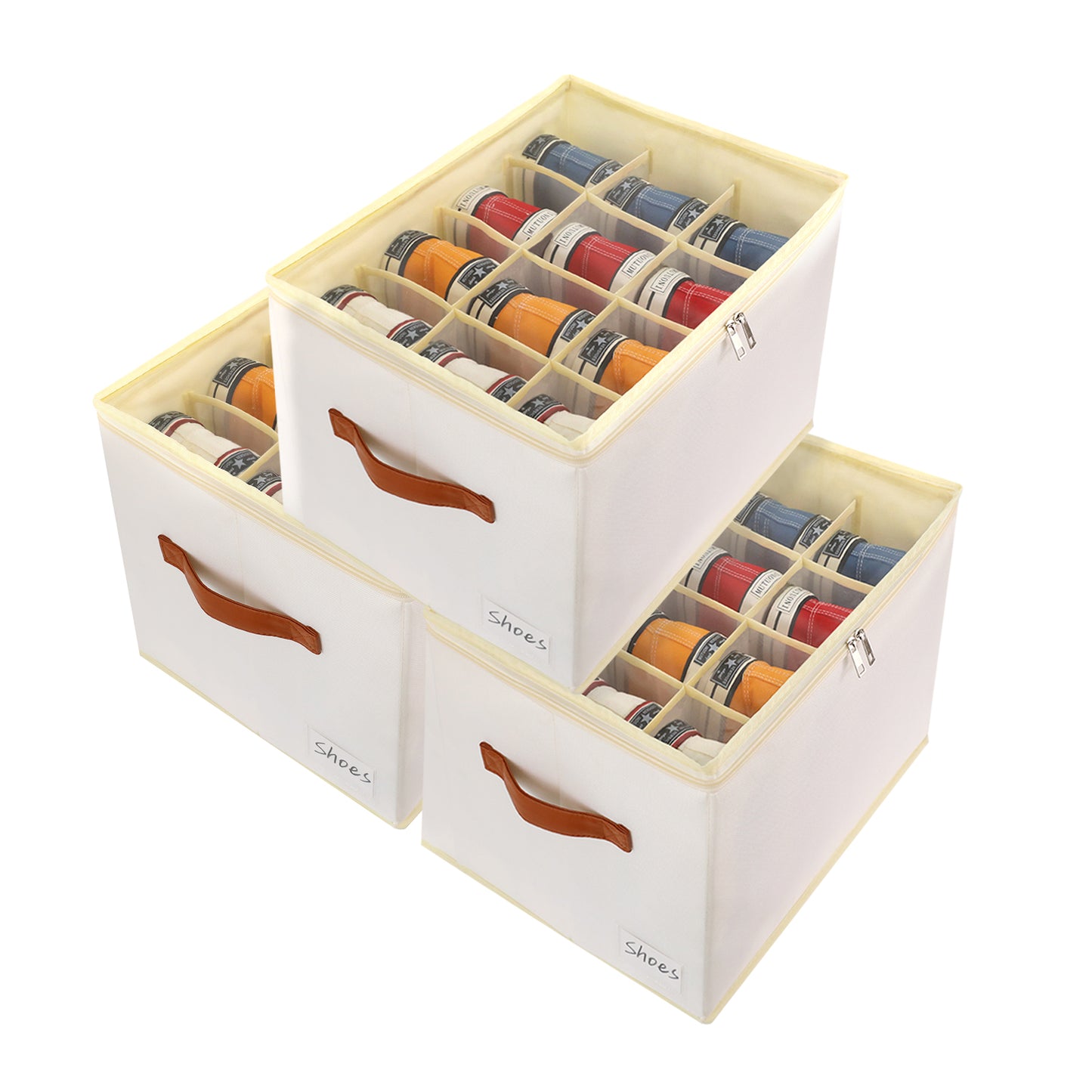 Patinao Shoe Boxes for Storage and Organizer - Space Saver Shoes Containers Bin with Clear Lids Stackable, Can Fit Ottoman, Foldable Shoe Rack Cabinet Cubby for Closet and Wardrobe